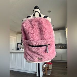 Betsey Johnson Pink Faux Fur Pig Convertible Hooded Backpack